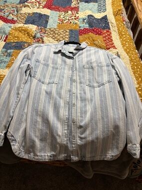 Women’s Light Blue Striped Button-Up Shirt